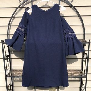 Navy Cold Shoulder Dress with Lace Sleeves 8 Eliza J